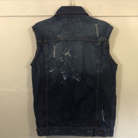 Super cool distressed denim button up vest with collar. See pix/dimensions XL - Picture 2 of 7
